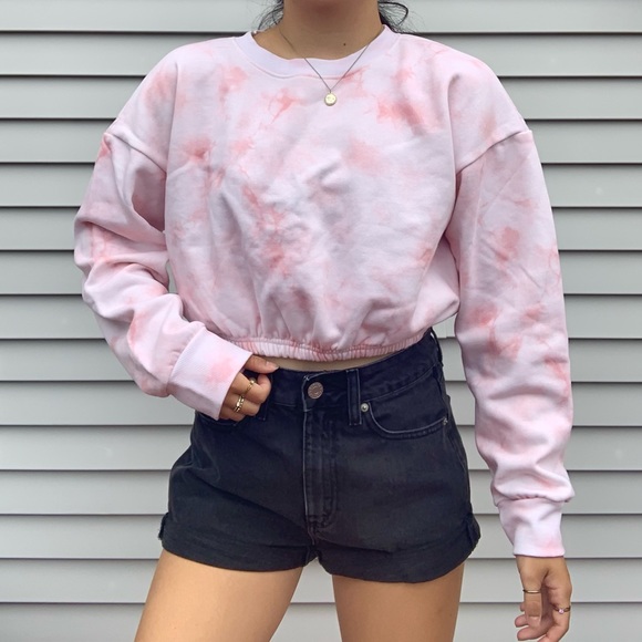 Fleece Tie Dye Long Sleeve Cinched Crewneck - Picture 1 of 5
